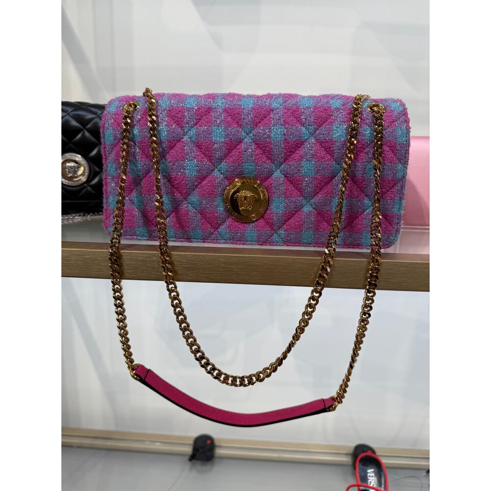 Versace tweet blue pink flap bag with gold Medusa - Picture 6 of 8